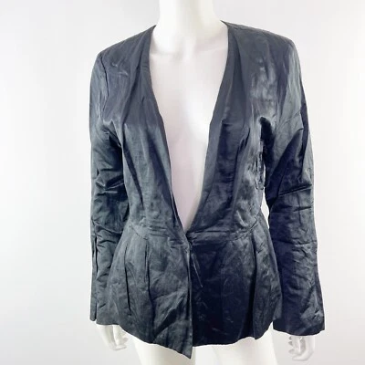 Chaqueta Blazer Eileen Fisher Gris Gunmetal Satinado Cuello en V Peplum Talla 10 NUEVA Foto 1 de 4