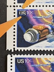 52486 US STAMPS #1529 10c Extra Line On Top “US” ++ Block Errors MNHOG Great EFO - Picture 1 of 3
