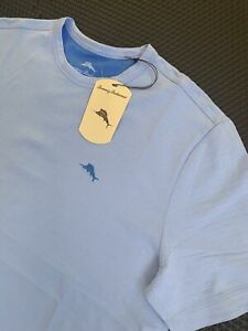 💙New!-size-S-mens-Tommy Bahama Light Sky Blue Ribbed Crew Neck T-Shirt 🐬