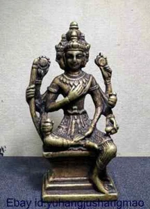 2" Old Tibetan Copper Buddhism 4 Head 8 Arms Protector Deity Buddha Statue - Picture 1 of 7