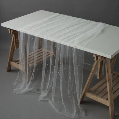 White Mesh Tulle Beads Tablecloth Party Cake Table Cloth Covers Tablewear Dining - Image 1 of 4
