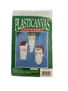 Vintage 1993 Bernat Plasticanvas Kit Christmas Santa Claus Head Trio Set - Picture 1 of 2