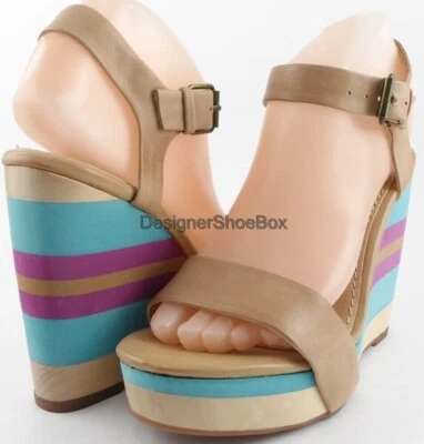 $130 SPLENDID KIKKA Caramel Designer Shoes Open Toe Platform Wedge Sandals 9 - Image 1 of 4
