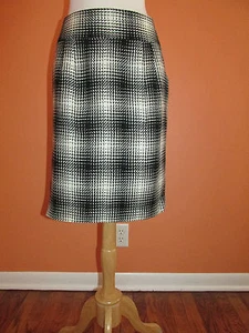 Ann Taylor Size 12 Black and White Tweed Textured Graphic Plaid Skirt - Picture 1 of 7