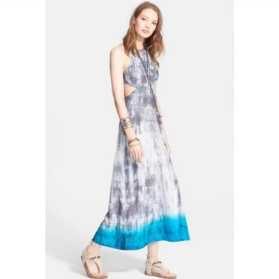 Vestido mediano Free People 100 % seda azul gris tie dye Foto 1 de 4