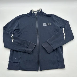Hugo Boss Regular Fit Sweater Reflective Effect Men S Blue Logo Full Zip..#30398 - Picture 1 of 14