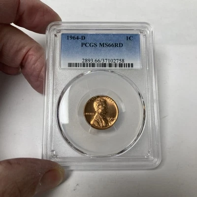 1964DLincoln Cent Certified By PCGS As MS66RD,Bright Red Beautiful Copper  Coin - Image 1 of 4