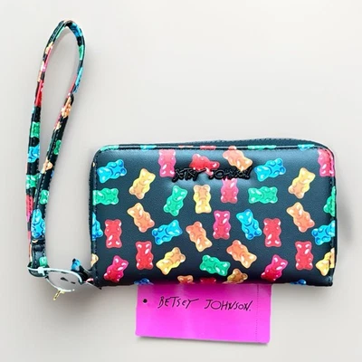 NUEVO CON ETIQUETAS BETSEY JOHNSON Oso de Goma Muñequera Cartera Monedero NEGRO/MULTI Y2K Kitsch XOKARA Foto 1 de 4