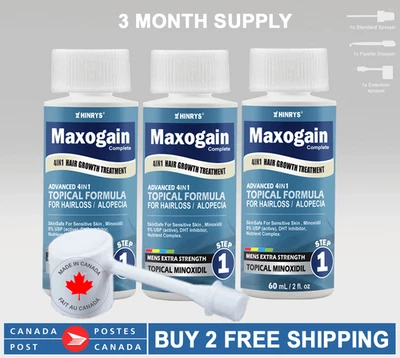 Mens Minoxidil 5% Maxogain 4in1 Topical Advanced 3x60ml  08/2027 - Image 1 of 4