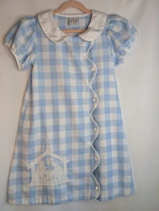 Three Sisters Blue/White Checkered Scalloped Button Down Dress Size 8 CHRISTMAS - Picture 1 of 7