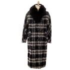 Vintage 1950S Coat  Black & White Plaid Mohair Fur Trimmed Womens Size M