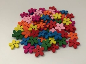 100 pcs Buttons Wood Flower Sewing Crafts - Picture 1 of 1