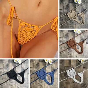 Micro Thong Crochet Bikini Bottom Sexy Women Brazilian Swimwear Crochet Cotton - Picture 1 of 40