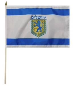 Lote de 3 bastón de madera de 30"" con bandera de palo de Jerusalén 12x18 12"" x 18 - Imagen 1 de 1