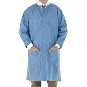 (L) 10 Medical Dental Disposable Lab Coat Gown Blue 10/bag Large Size - Picture 1 of 4