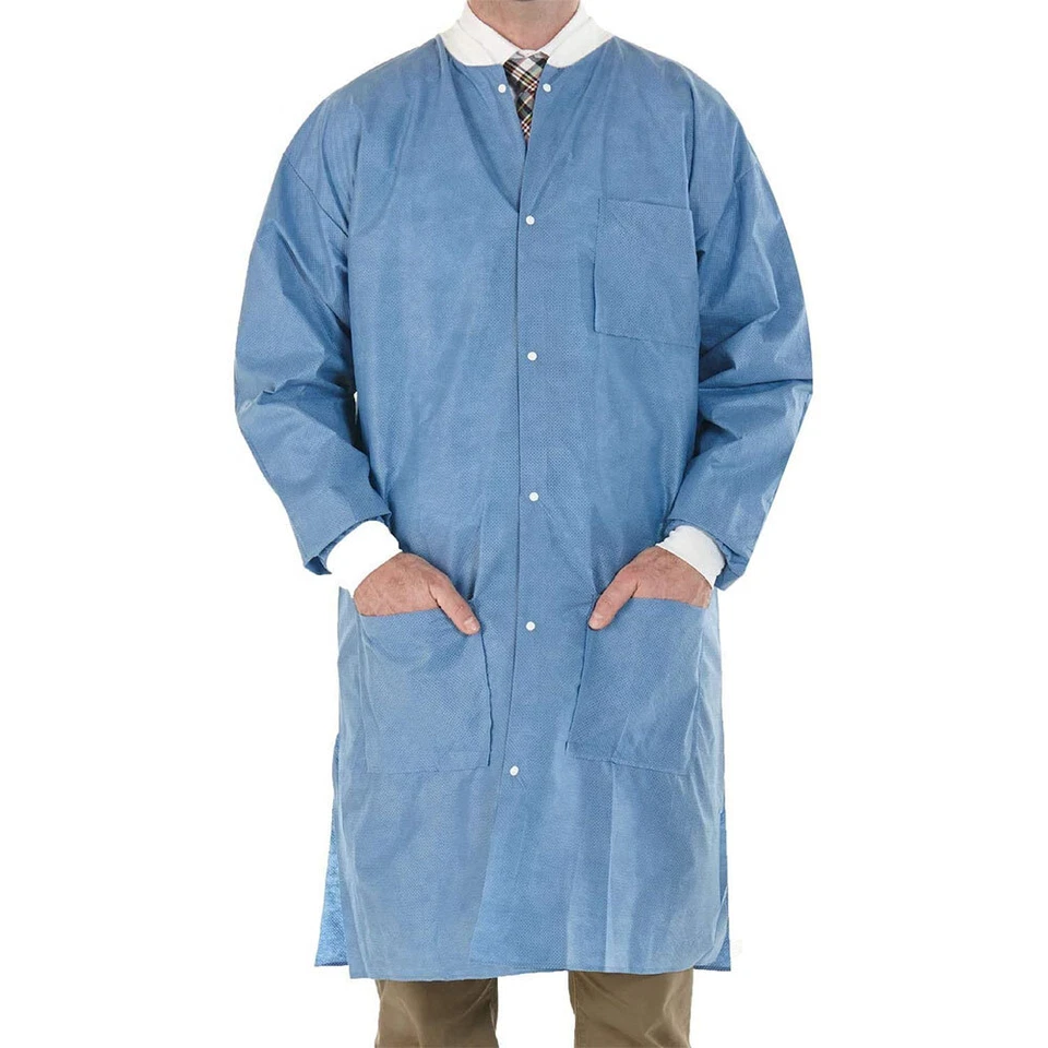 (L) 10 Medical Dental Disposable Lab Coat Gown Blue 10/bag Large Size - Image 1 of 4