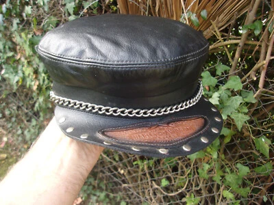 AUTHENTIQUE CASQUETTE HARLEY DAVIDSON EN CUIR     MAD USA    MODELE RETRO - Photo 1/4