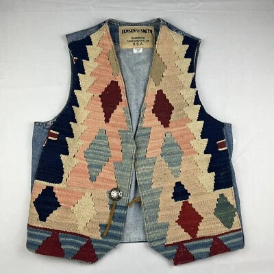 Vintage Jensen & Smith Sz S Denim Tapestry Vest Southwestern - Image 1 of 4