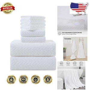 Luxury 8-Piece Oversized Bath Towel Set - Quick Dry, 600 GSM Soft White Towels - Picture 1 of 9