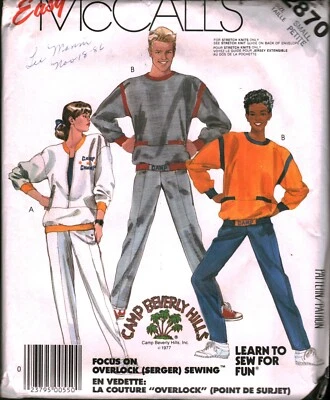 2870 Vintage McCalls Patrón de Costura Hombres Misses Top Pantalones Elastizados Tejido Pequeño Fuera de Stock Foto 1 de 2