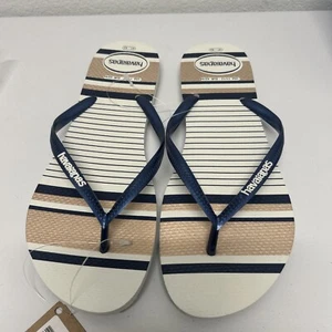 Havaianas Women's Slim Nautical Flip Flop Sandals Navy Blue/White Size 11 / 12 - Picture 1 of 8