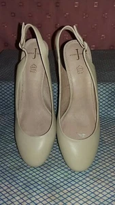 Jasper Conran Ladies beige leather Slingback wedge heeled Shoes UK5 EU38 VG - Picture 1 of 12