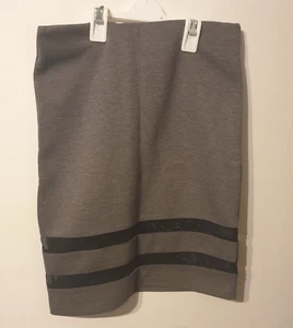 H&M Pencil Bodycon Skirt Elastic Waist Womens Size S Grey Black Sheer Stripes - Picture 1 of 7