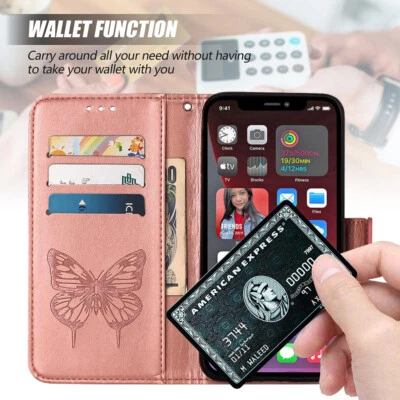 For iPhone 17 16 Pro 15 14 13 12 6 Leather Butterfly Flip Card Wallet Phone Case - Image 1 of 4