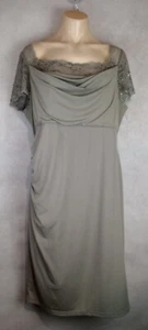 Heine Midi Dress Womens Size 18 (46EU) Beige Short Sleeve High Waist Lace Shift - Picture 1 of 16