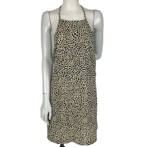 Sportsgirl Dress Beige Size L 12 14 Leopard Print Halter Tie Backless Stretch - Picture 1 of 13