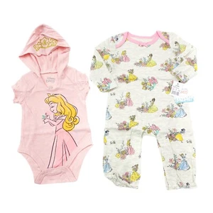 Disney Baby Girl Size 3/6M 2 PC Set Romper & Bodysuit Disney Princess Beige - Picture 1 of 9