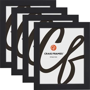 Essentials, 1 Inch Wide Modern Satin Black Picture Frame, Common Sizes, 4-Pack - Picture 1 of 9