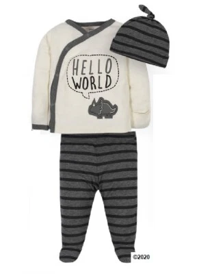 Conjunto de conjunto Gerber Baby Boy de 3 piezas de dinosaurios orgánicos llévame a casa talla prematuro Foto 1 de 3