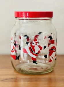 Vintage Anchor Hocking Tanzender Weihnachtsmann im Schnee Glas Kanister 2 Quart Weihnachten - Bild 1 von 7