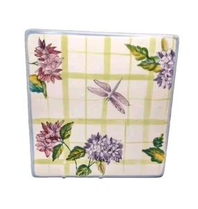 Handbemalter Fliesenuntersetzer Libelle lila Hortensien pastellfarben quadratisch von Zrike Chip - Bild 1 von 11