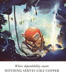 1945 WWII Ad ~ ANACONDA Undersea Helmeted Diver Diving Cutting Salvaging Copper - Picture 1 of 2