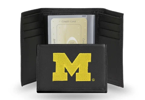 Michigan Wolverines Embroidered Leather Tri Fold Wallet by Rico Cover