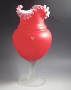 VASO VINTAGE EMPOLI GLASS ITALIA VETRO CASSA GRANDE PIEDI ROSSO -BORDO CRIMPATO - Foto 1 di 6