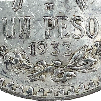 México 1933 Un Peso Alto 9 Bajo 3 Scares Variety Liberty Cap & Rays Unc. Plata Foto 1 de 4