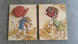 Vtg 1970 Hollie Hobbie Picture Nursery 3D Art Quilted Fabric Bonnet Boy Cat Cute - Picture 1 of 11