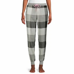 -SECRET TREASURES LIGHT FLANNEL PAJAMA JOGGER PANTS GRAY WHITE PLAID 2 POCK S - Picture 1 of 7