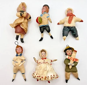 Weihnachten 6er Set Neujahr Vintage Handarbeit Pappmaché Puppe Spielzeug Junge Mädchen 1960 - Bild 1 von 8