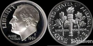 1994 S 90% Silver Roosevelt Dime Deep Cameo Gem Proof - Picture 1 of 1