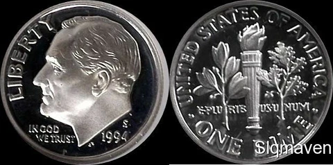 1994 S 90% Silver Roosevelt Dime Deep Cameo Gem Proof Cover