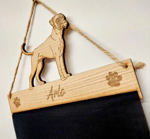 Boxer Dog Puppy Rosette Holder Oak Veneer Fabric Mesh Hanger - Picture 1 of 5