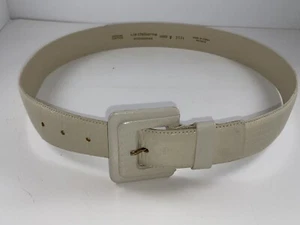 Liz Claiborne Accessories Vtg 80s Genuine Leather Winter White Belt 2534 Sz L - Picture 1 of 7