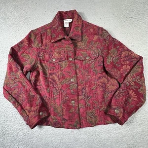 Coldwater Creek Jacket Womens Petite Small Fall Tapestry Red Green Pockets - Picture 1 of 10