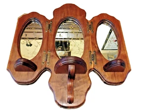 Tri fold wood GLASS GOLD INLAY veins shelf VINTAGE wall hanging ornate LARGE - Picture 1 of 9