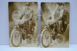 Indian Motorcycle RPPC Photo Studio Portraits 1910's Antique Vtg - Picture 1 of 15
