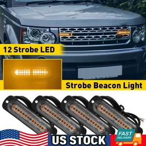 4x 12 LED Barra de Luz Estroboscópica Coche Camión Intermitente Peligro Advertencia Baliza Ámbar - Imagen 1 de 9